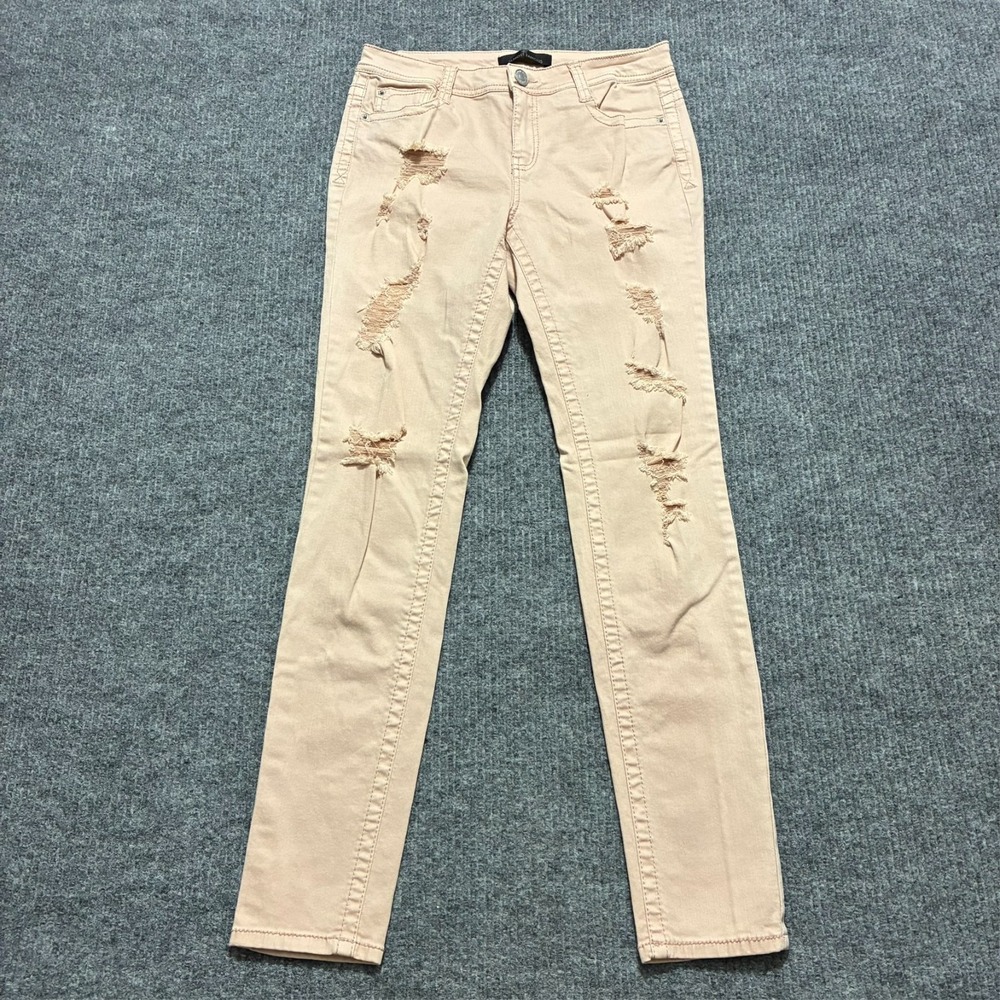 Almost Famous Womens Skinny Jeans Size 9 Peach Distressed Denim Stretch Mid Rise